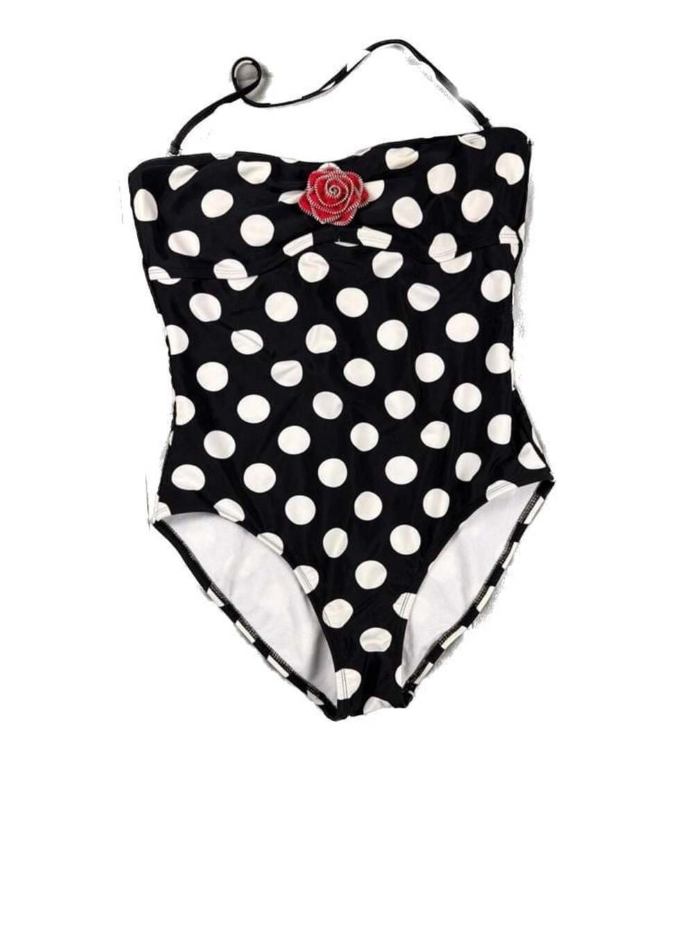 Arizona Jean Company Polka Dot One-Piece Swimsuit with Red Zipper Rose Detail